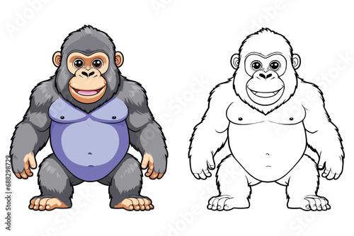 cute gorilla coloring page for kids vector illustration