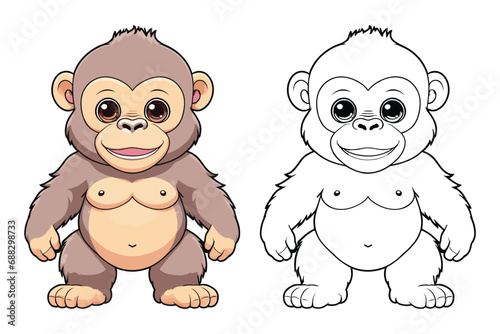 cute gorilla coloring page for kids vector illustration