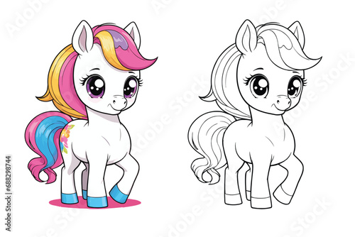 cute Horse coloring page for kids vector illustration