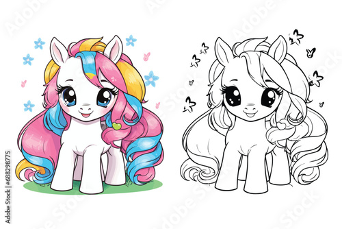 cute Horse coloring page for kids vector illustration