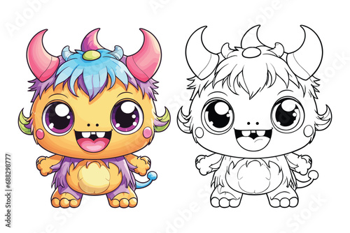cute Monster coloring page for kids vector illustration