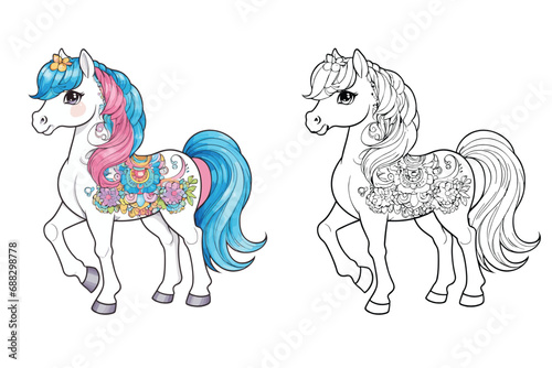 cute Horse coloring page for kids vector illustration
