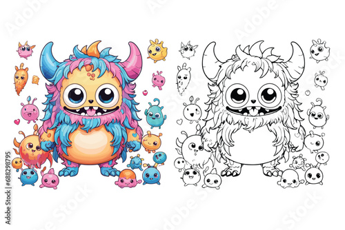 cute Monster coloring page for kids vector illustration