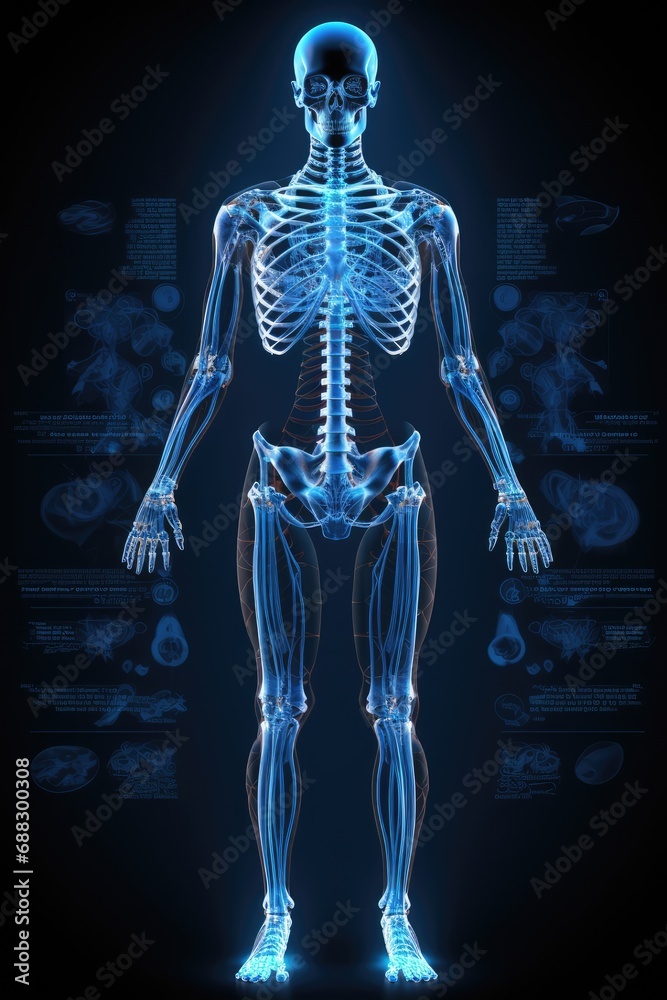 Blue wireframe human skull anatomy, AI generated Image Blue wireframe human skull anatomy, AI generated Image