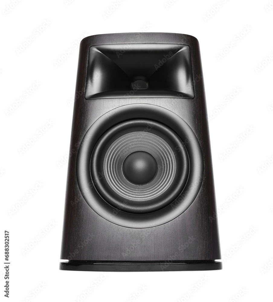 One wooden sound speaker on white background One wooden sound speaker on white background
