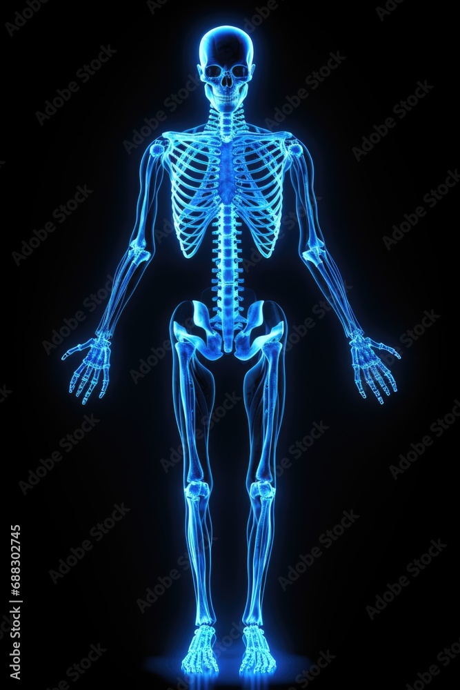 Blue wireframe human skull anatomy, AI generated Image Blue wireframe human skull anatomy, AI generated Image