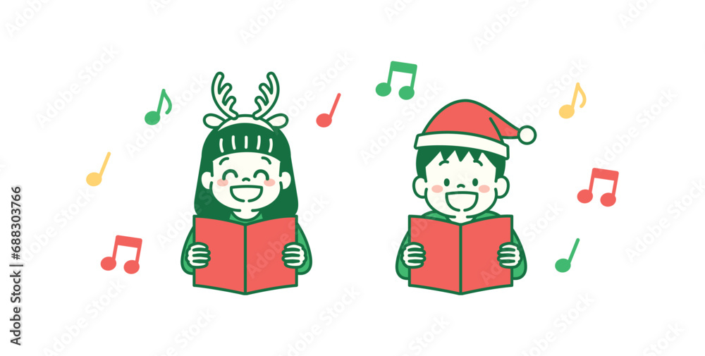 クリスマスソングを歌う子どものイラスト　シンプル