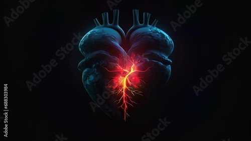 A split heart one side shrouded in darkness the other illuminated with light showing the internal conflict Psychology emotions concept. . photo