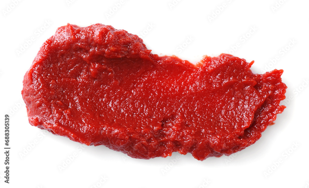 Fototapeta premium Tasty tomato paste isolated on white, top view