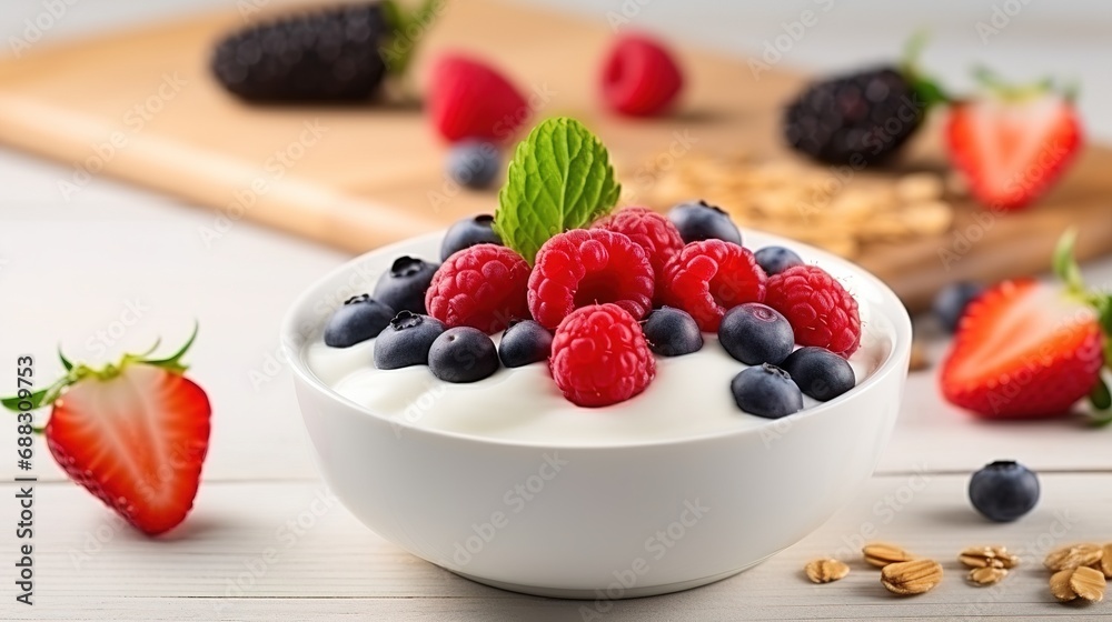 Fresh Berries and Yogurt in a Bowl Fresh Berries and Yogurt in a Bowl