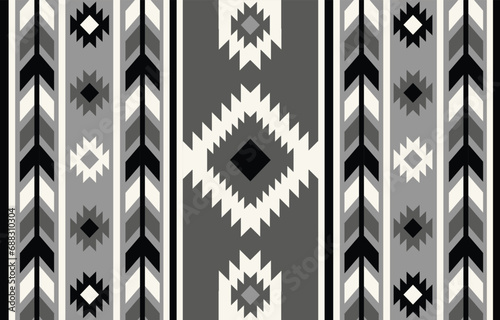 Ethnic tribal Aztec black and white  background. tribal  arrow pattern, folk embroidery, tradition geometric Aztec ornament. Tradition Native and Navaho design for fabric, textile, print, rug, paper