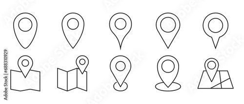 Simple icons representing locations and map pins