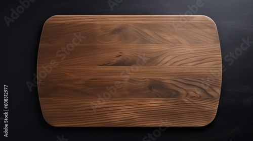 Walnut wooden cutting board on dark background photo