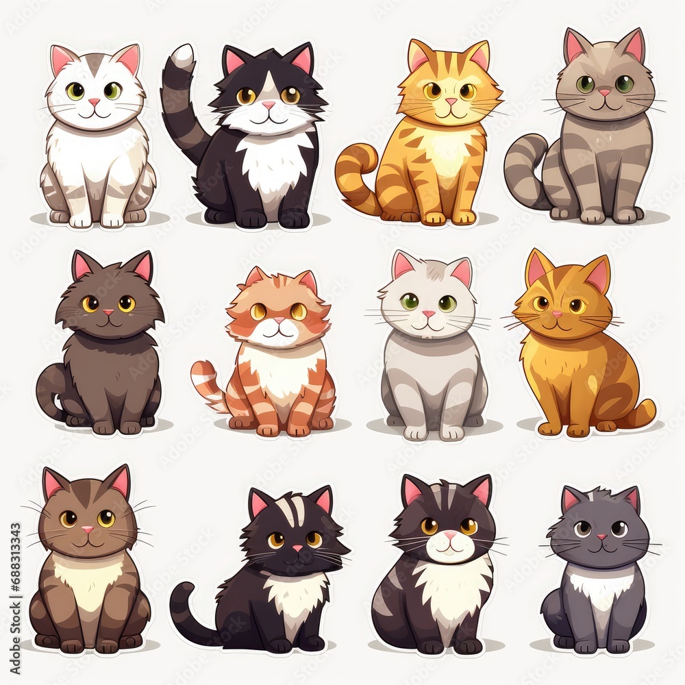 Set of cat stickers illustration, AI generated Image Set of cat stickers illustration, AI generated Image