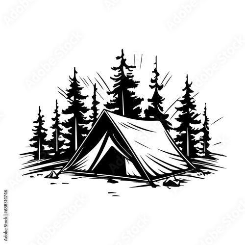 camping tent clip art design, Tent in a forest, Generative AI.