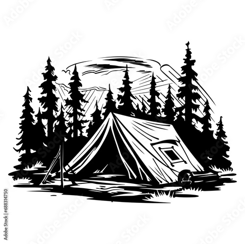 camping tent clip art design, Tent in a forest, Generative AI.