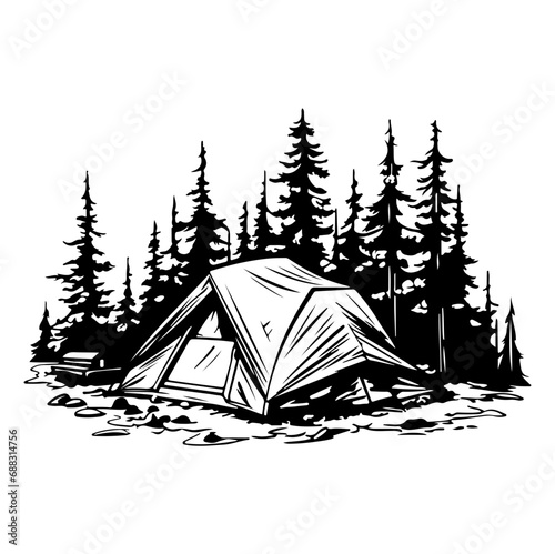 camping tent clip art design, Tent in a forest, Generative AI.
