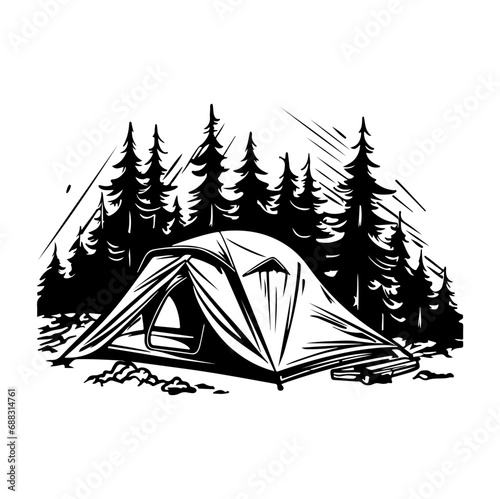 camping tent clip art design, Tent in a forest, Generative AI.