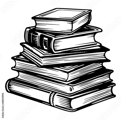 Hand drawn stack of books, Vector illustration, Generative AI.