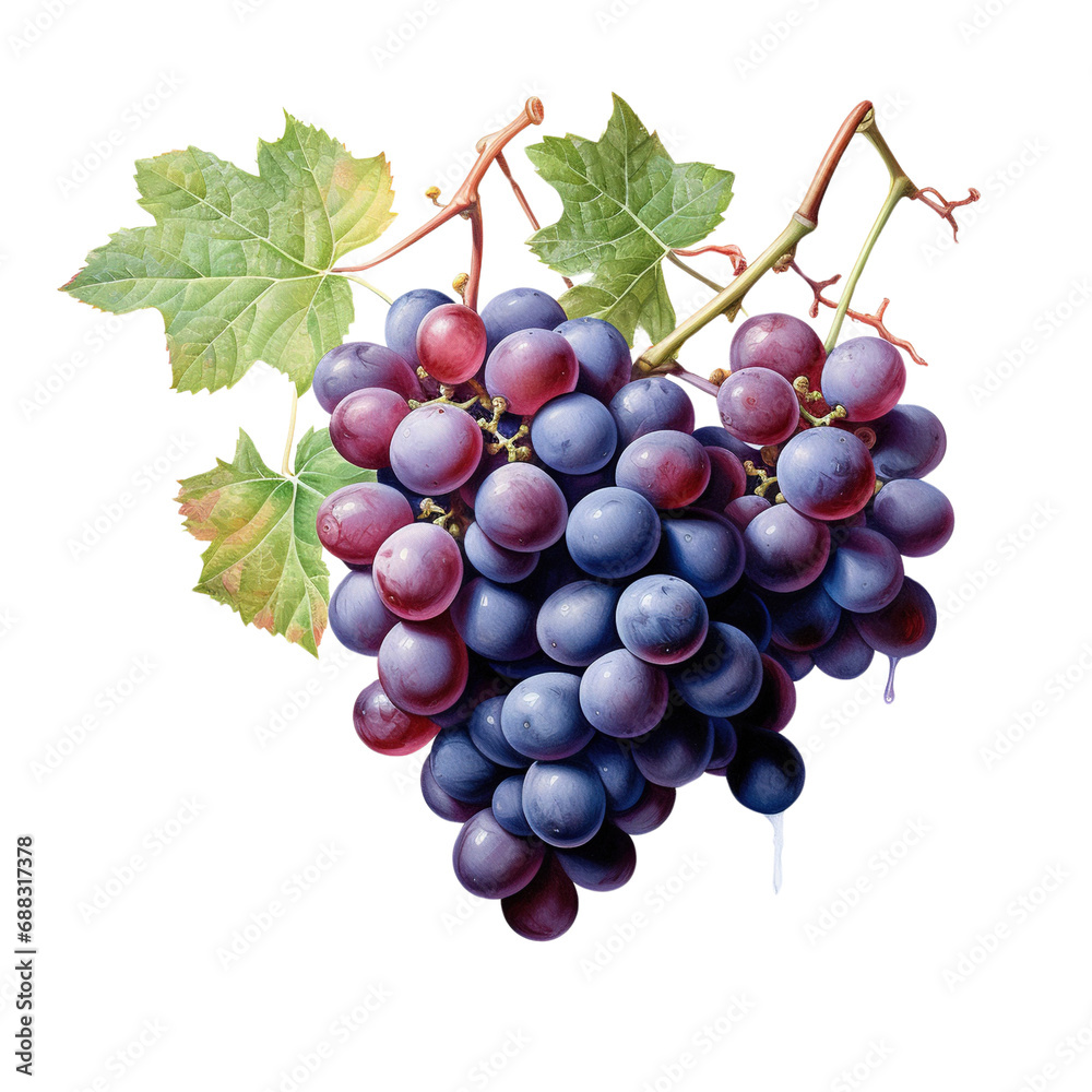 Fototapeta premium Watercolor grape on transparent background.