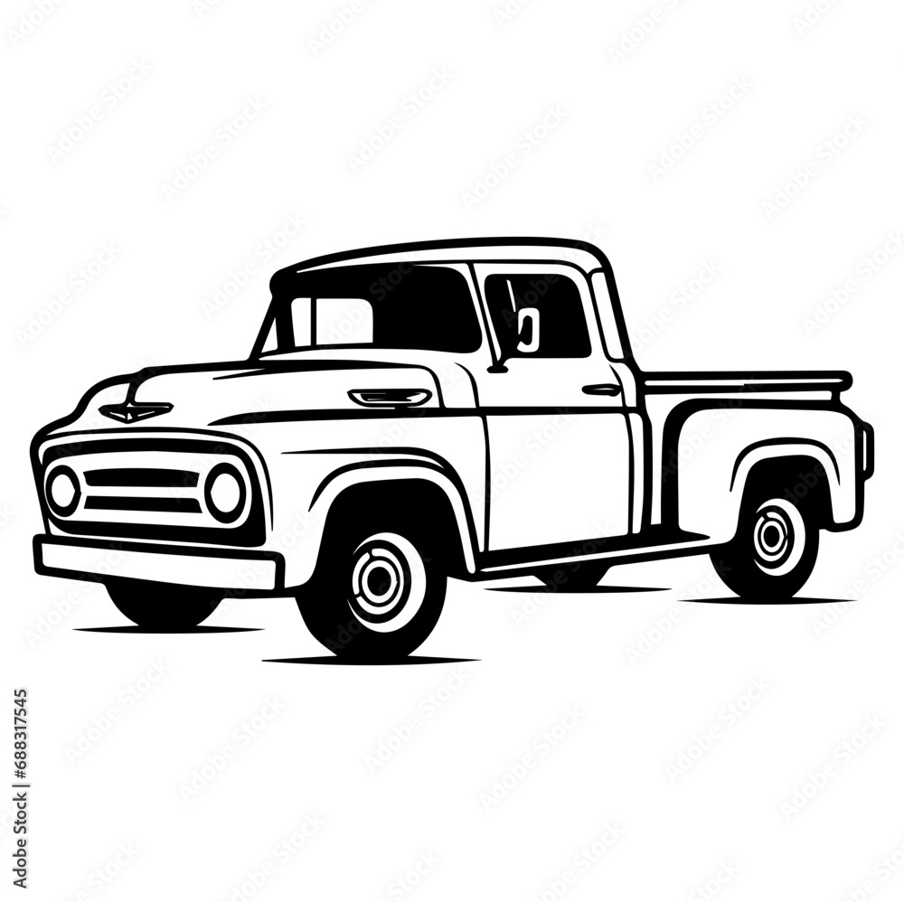 Vintage Truck silhouette, Old classic truck illustration, Generative AI.