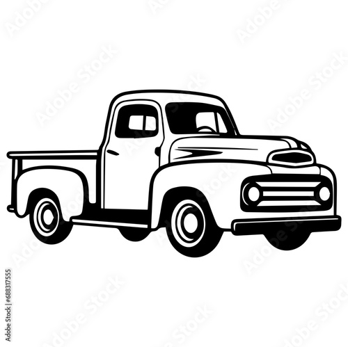 Vintage Truck silhouette, Old classic truck illustration, Generative AI.