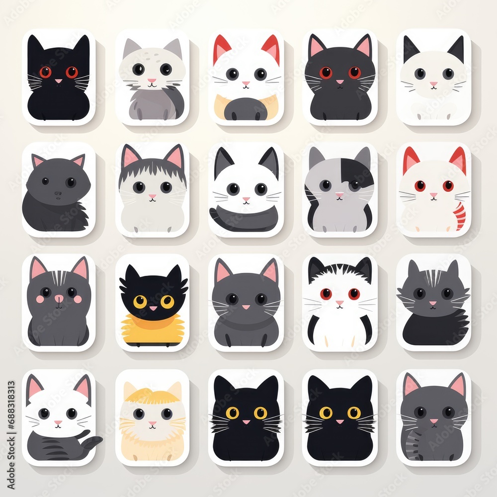 Set of cat stickers illustration, AI generated Image Set of cat stickers illustration, AI generated Image