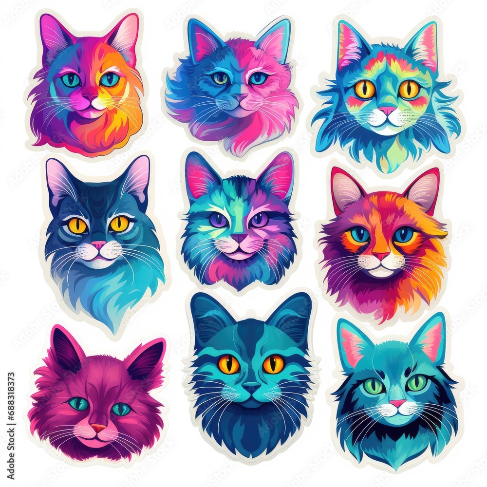 Set of cat stickers illustration, AI generated Image Set of cat stickers illustration, AI generated Image