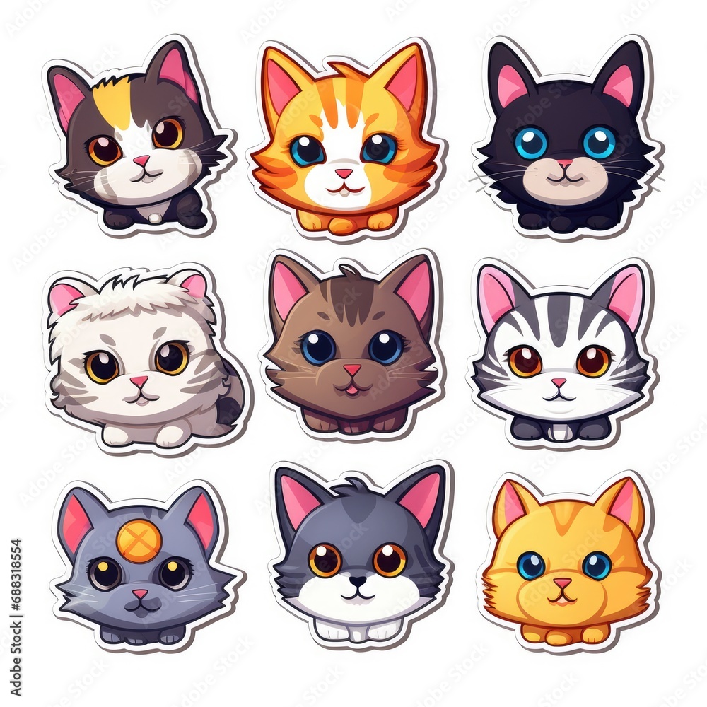 Set of cat stickers illustration, AI generated Image Set of cat stickers illustration, AI generated Image