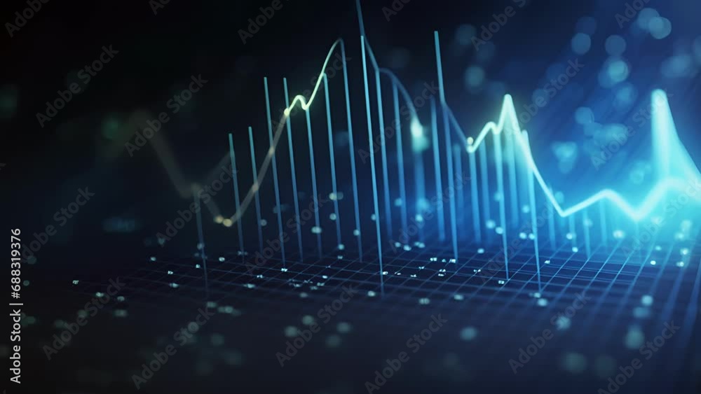 A geometric wireframe representation of a graph with an upward arrow, symbolizing the potential for financial gains in the stock market.