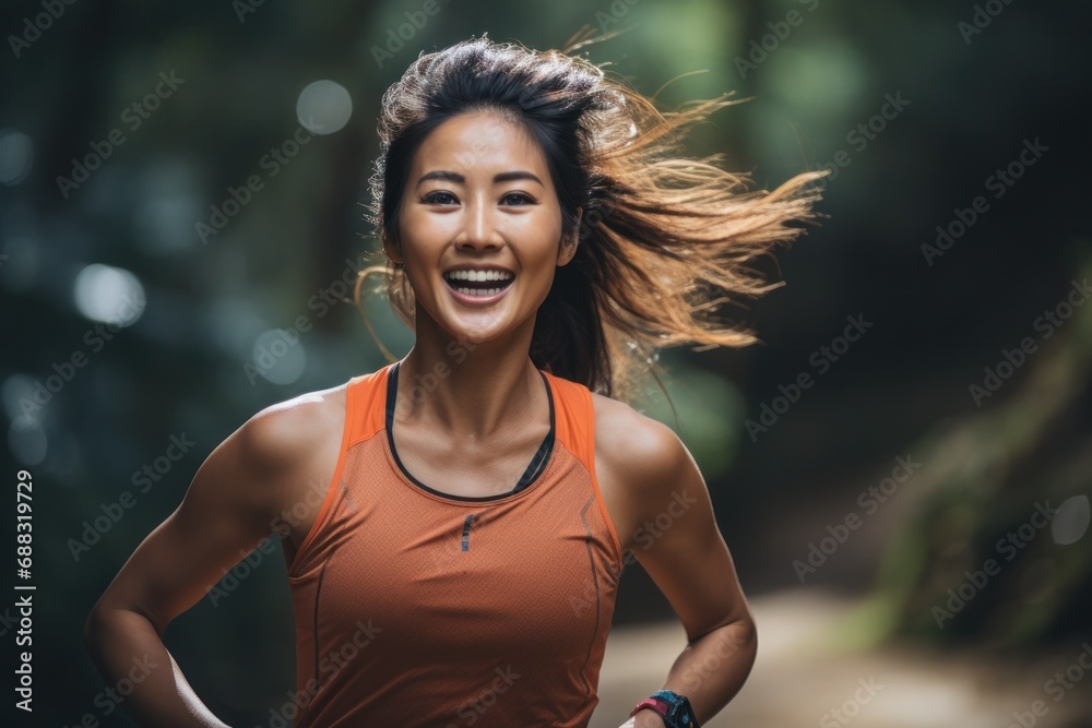 Energetic Female Runner Enjoying a Forest Trail Run
Energetic Female Runner Enjoying a Forest Trail Run