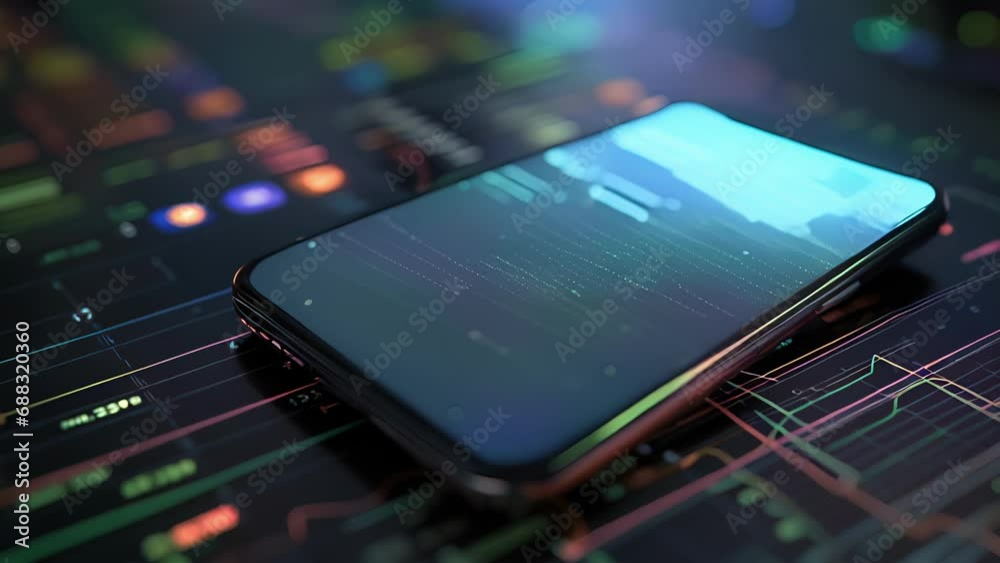 A geometric wireframe ilration of a stock market concept displayed on a mobile phone screen, with a cooltoned futuristic lighting effect. A geometric wireframe ilration of a stock market concept displayed on a mobile phone screen, with a cooltoned futuristic lighting effect.