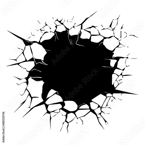 Cracked Wall Bullet Broken Hole, Generative AI.