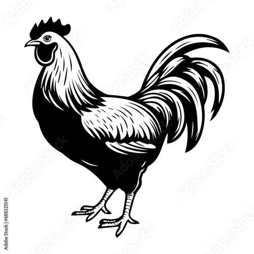 chicken full body, Chicken black icon on white background, Rooster silhouette, Generative AI.