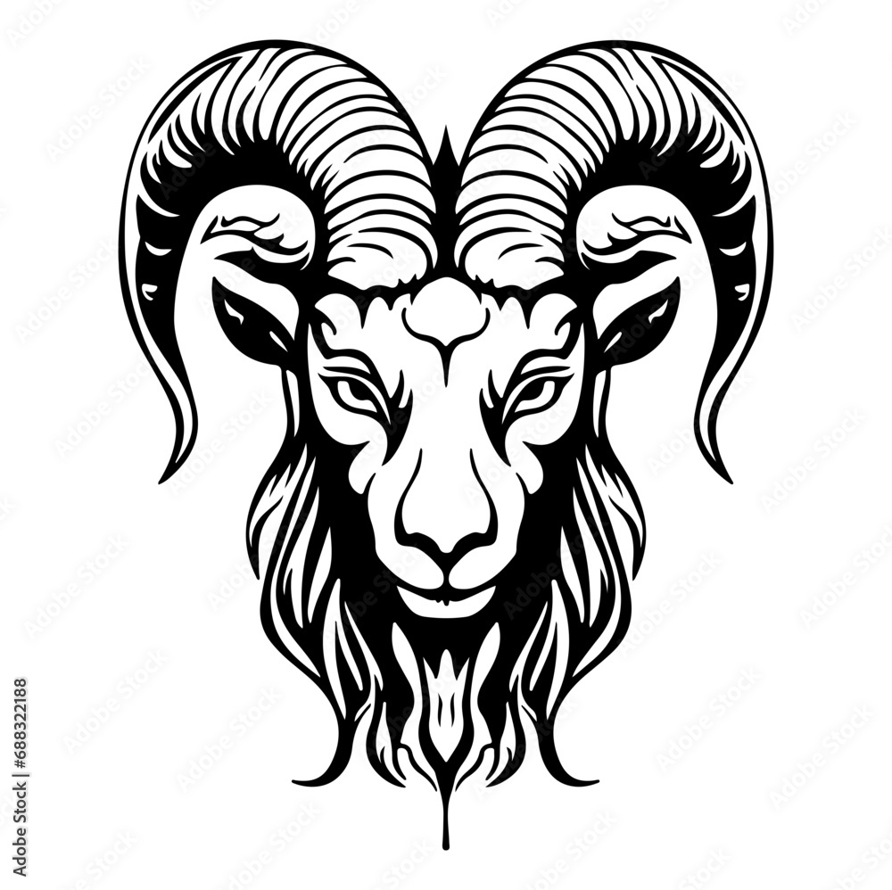 Capricorn head zodiac sign, goat illustration tattoos, Generative AI. Capricorn head zodiac sign, goat illustration tattoos, Generative AI.