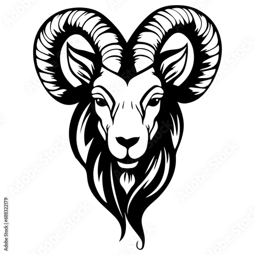 Capricorn head zodiac sign, goat illustration tattoos, Generative AI.
