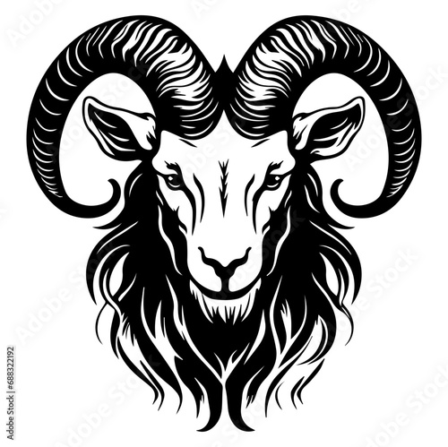 Capricorn head zodiac sign, goat illustration tattoos, Generative AI.