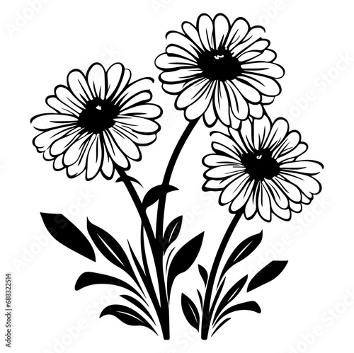 Aster florals hand drawn sketch, Generative AI.	