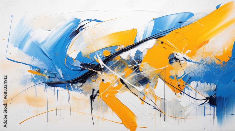 abstract painting with yellow blue and white colors