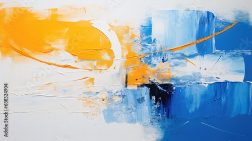 abstract painting with yellow blue and white colors