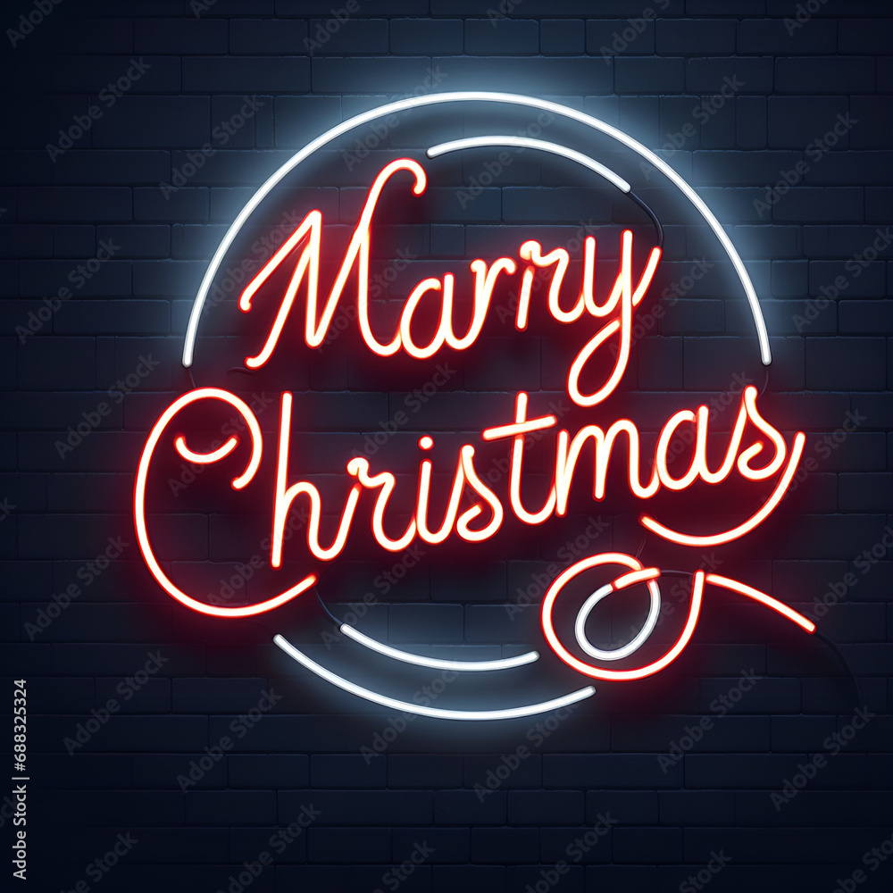 Merry Christmas wall neon light.Generative AI Merry Christmas wall neon light.Generative AI