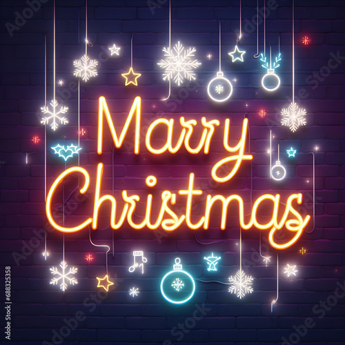 Wallpaper Mural Neon light interior with Merry Christmas written on it.
Generative AI Torontodigital.ca