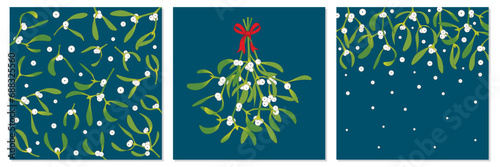 Drei weihnachtliche Motive mit Mistelzweigen