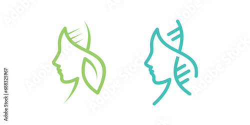 logo design combination of face shape with DNA, minimalist lines.