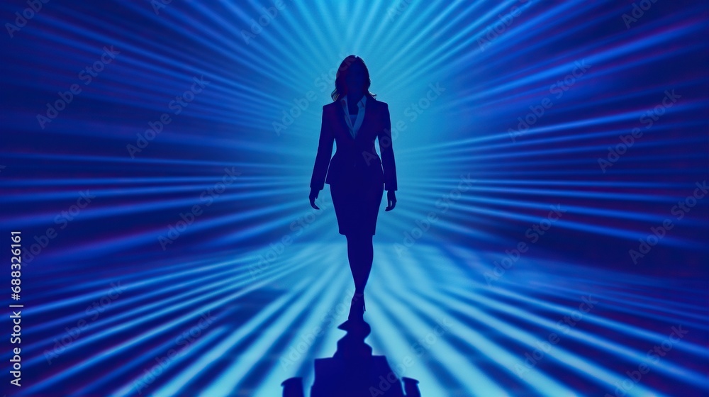 Silhouette of a woman standing against a trail of lights Silhouette of a woman standing against a trail of lights