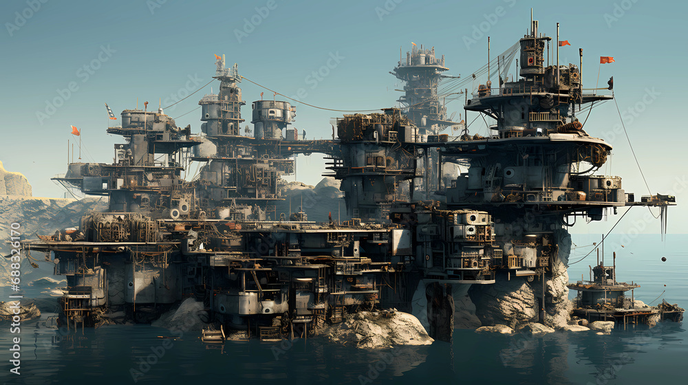 A large settlement on the seabed with futuristic buildings