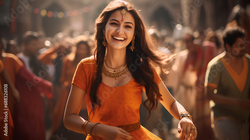 makar sankranti, diwali, lohri indian traditional festival background, happy smiling indian woman in punjab traditional dress