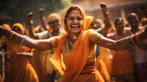 makar sankranti, diwali, lohri  indian traditional festival background, happy smiling indian woman in punjab traditional dress photo