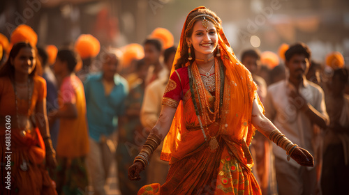 makar sankranti, diwali, lohri  indian traditional festival background, happy smiling indian woman in punjab traditional dress © rafliand