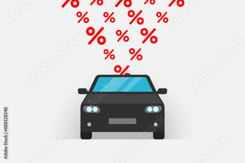 Car icon and percent signs, concept of automobile expenses or profit